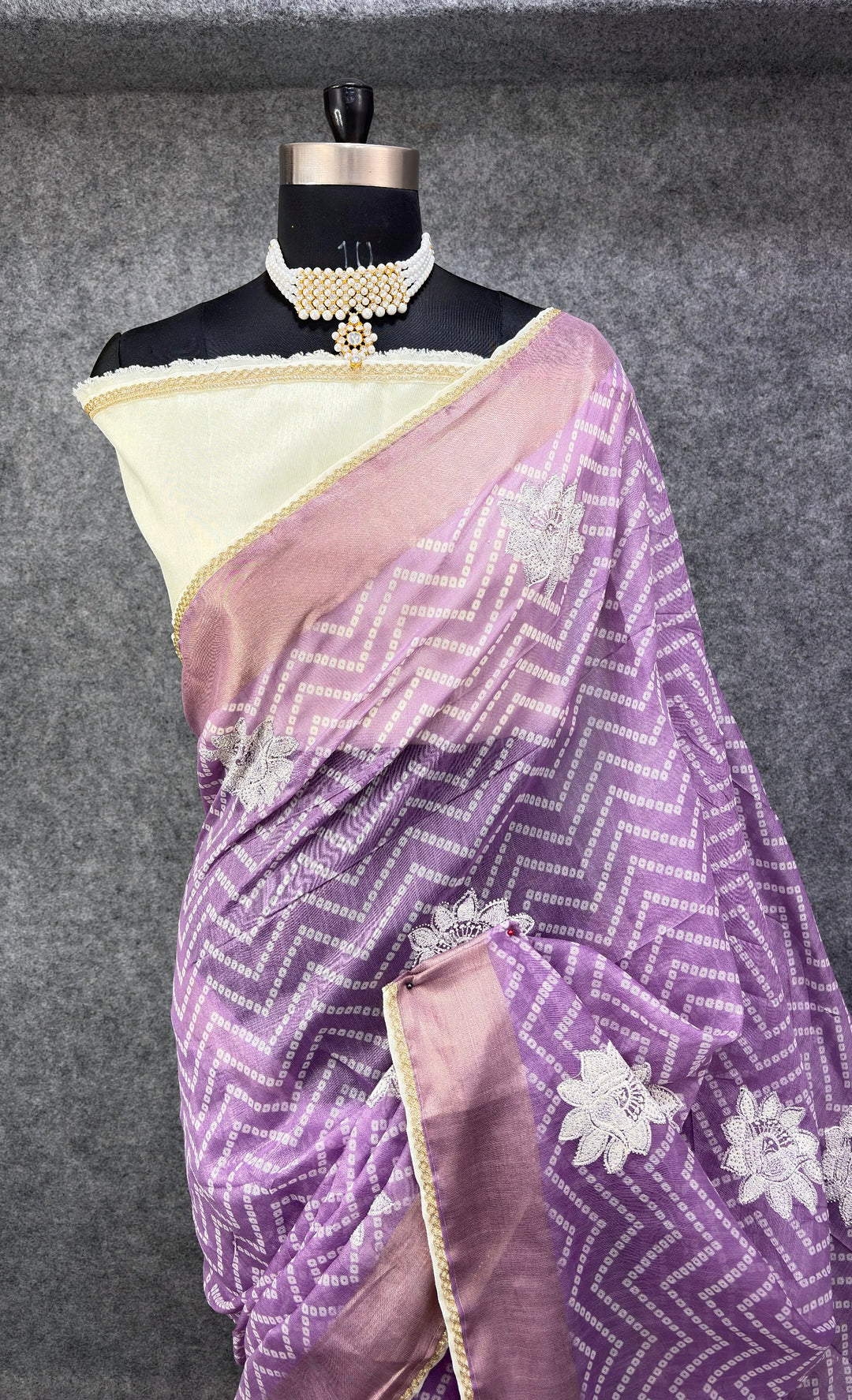 Elegant Purple &amp; Silver Zigzag Designer Saree with Floral Buti Work