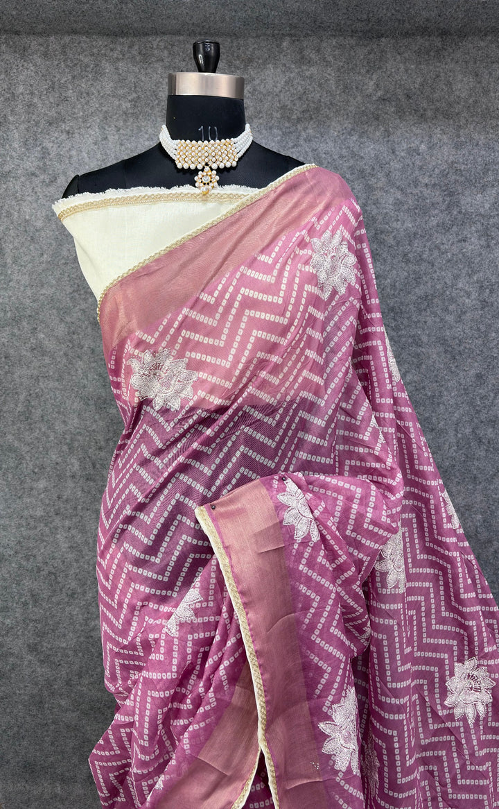 Elegant Wine &amp; Silver Zigzag Designer Saree with Floral Buti Work