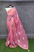 Elegant Pink & Silver Zigzag Designer Saree with Floral Buti Work
