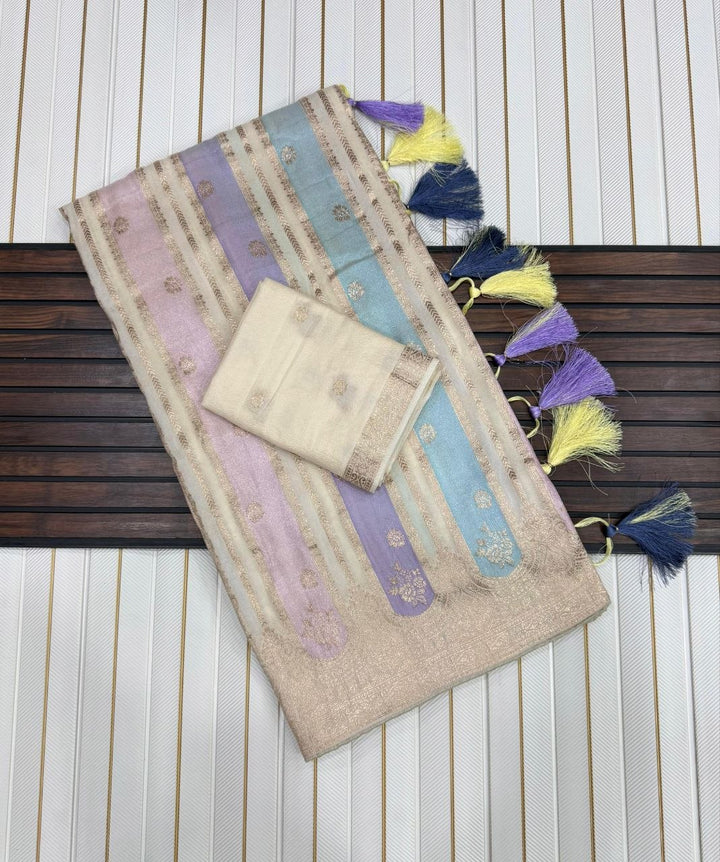 Roopkala Jacquard Saree  - CREAM