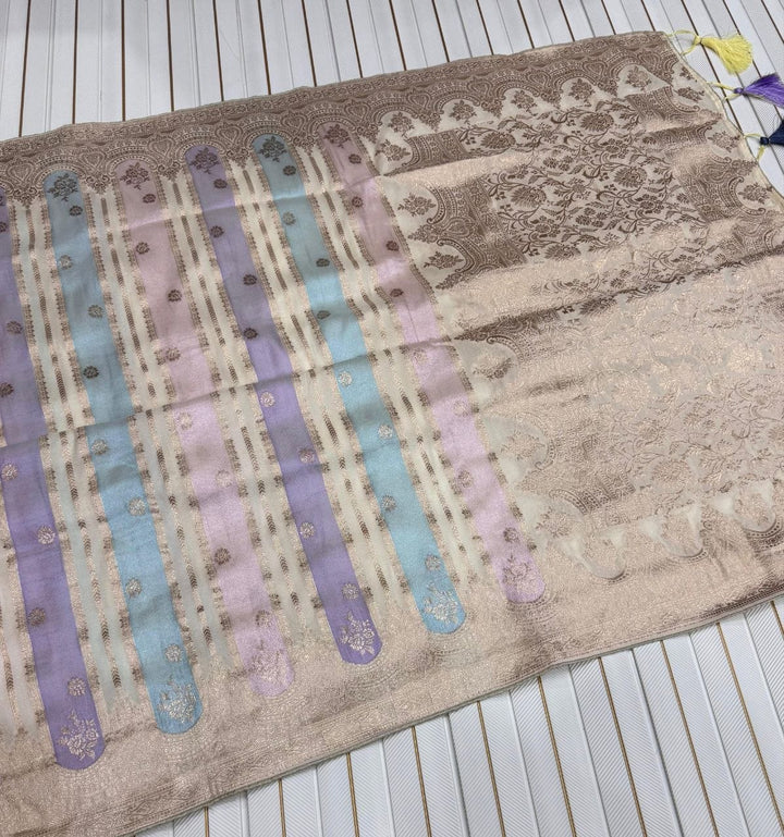Roopkala Jacquard Saree  - CREAM