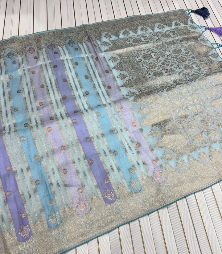 Roopkala Jacquard Saree  - SKY BLUE