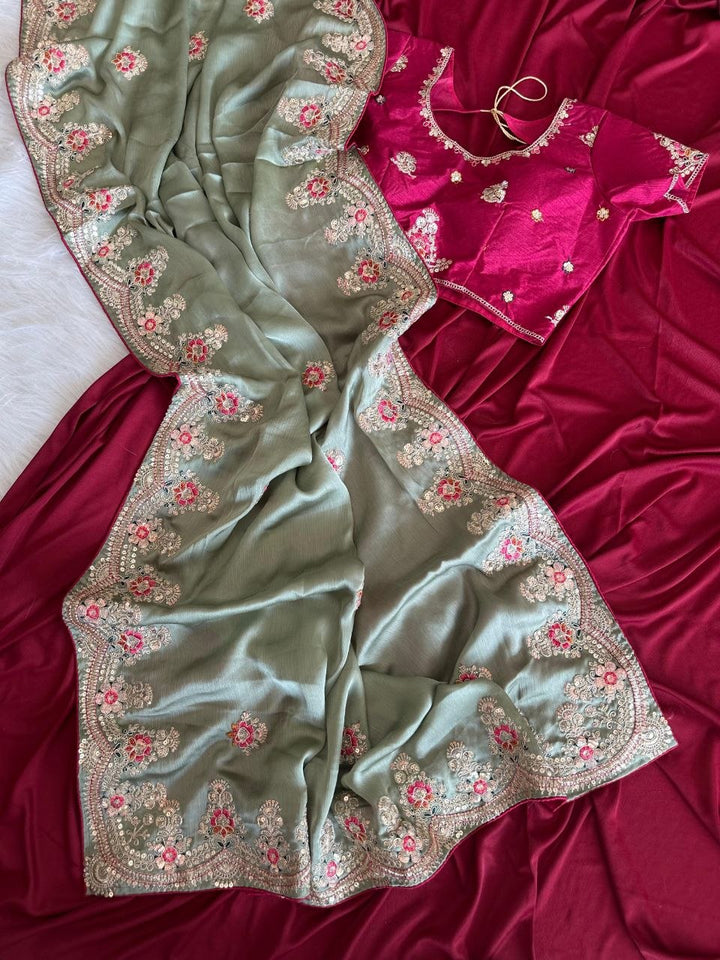 Elegant Designer Saree with Embroidered Border - PISTA