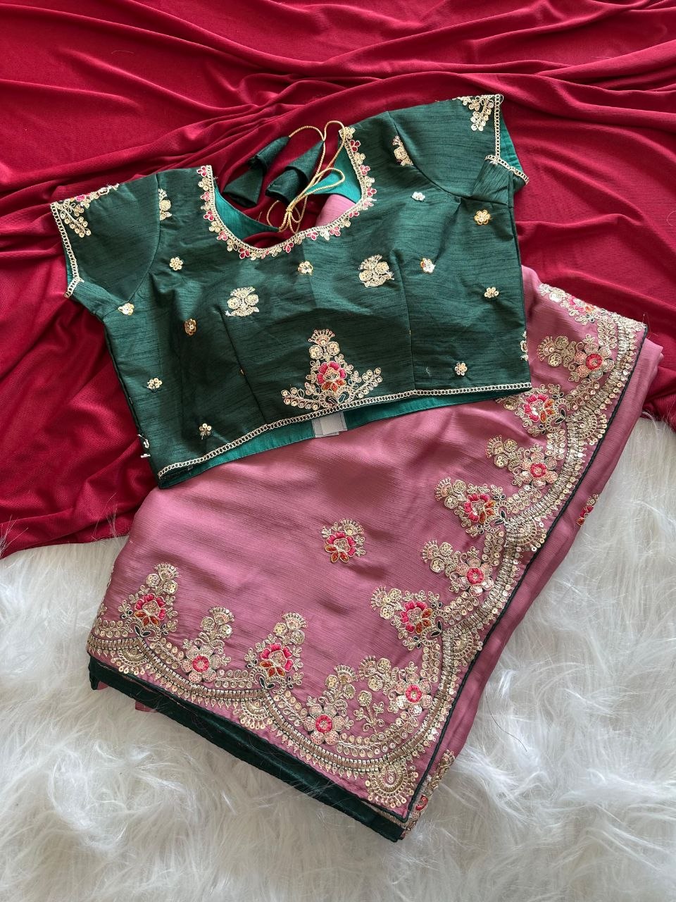 Elegant Designer Saree with Embroidered Border - ROSE PINK