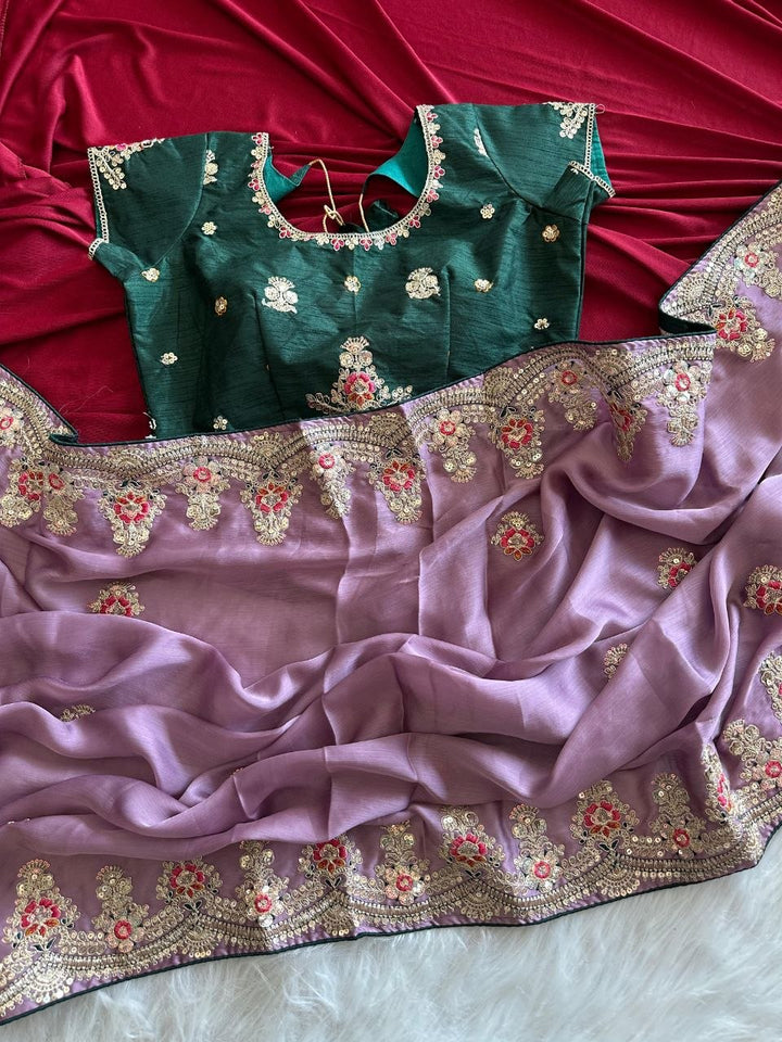 Elegant Designer Saree with Embroidered Border - LIGHT PURPLE