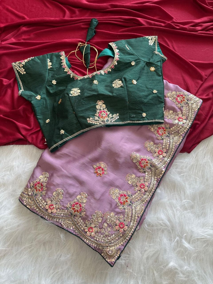 Elegant Designer Saree with Embroidered Border - LIGHT PURPLE