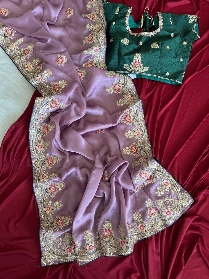 Elegant Designer Saree with Embroidered Border - LIGHT PURPLE