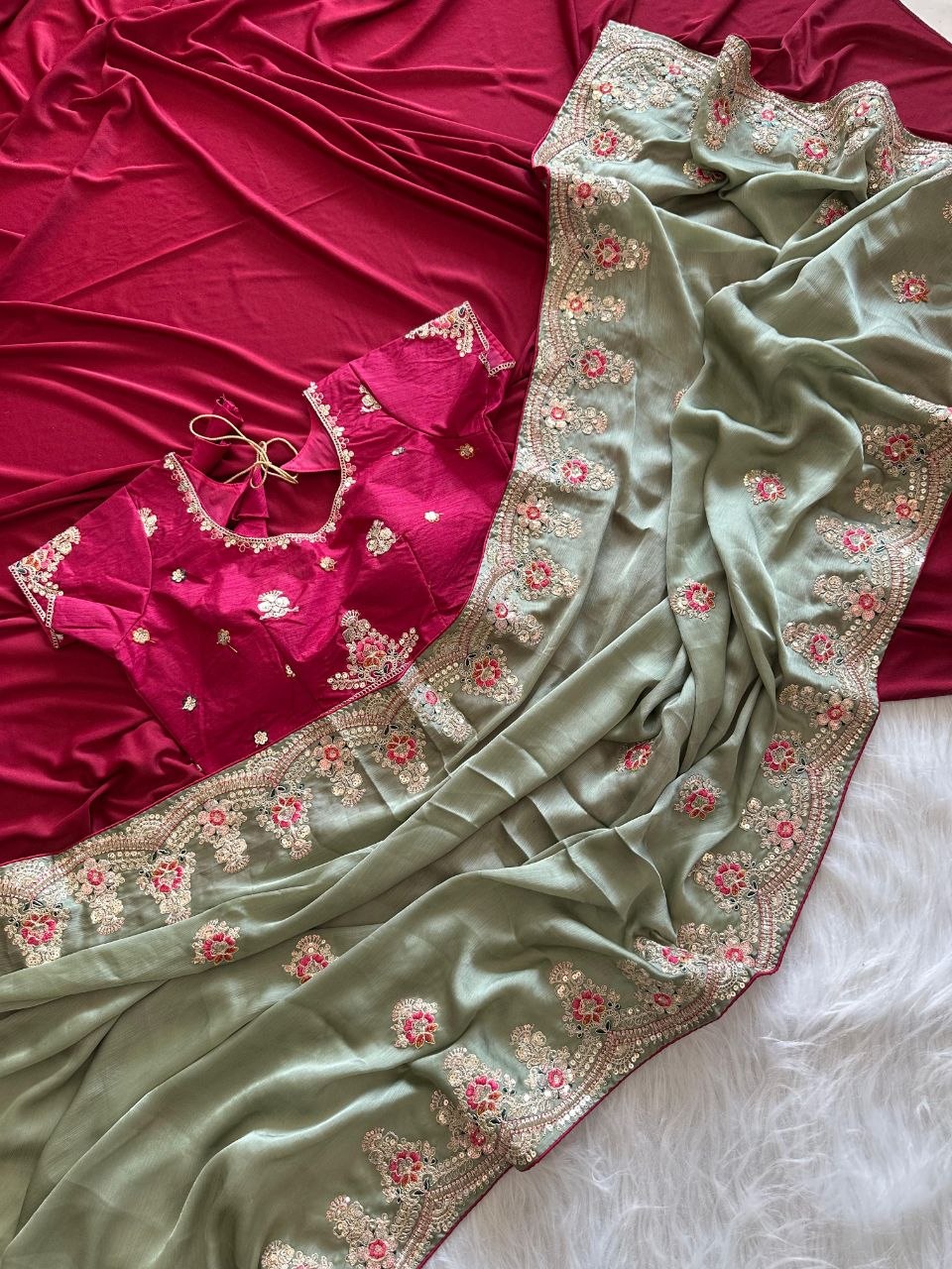 Elegant Designer Saree with Embroidered Border - PISTA