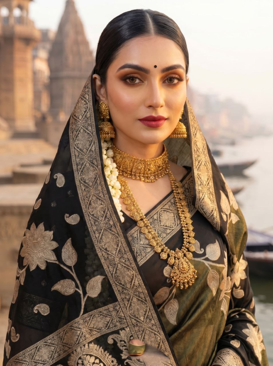 Gulab Vatika Silk Saree -BLACK