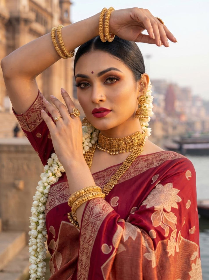 Gulab Vatika Silk Saree - WINE  MAROON