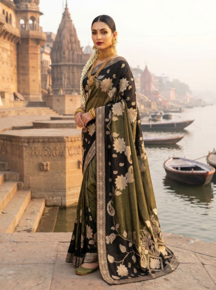 Gulab Vatika Silk Saree -BLACK
