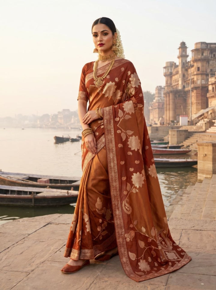 Gulab Vatika Silk Saree -BROWN