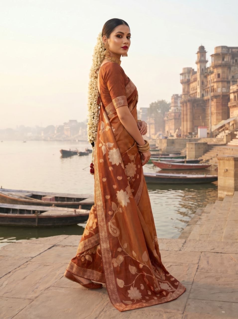 Gulab Vatika Silk Saree -BROWN