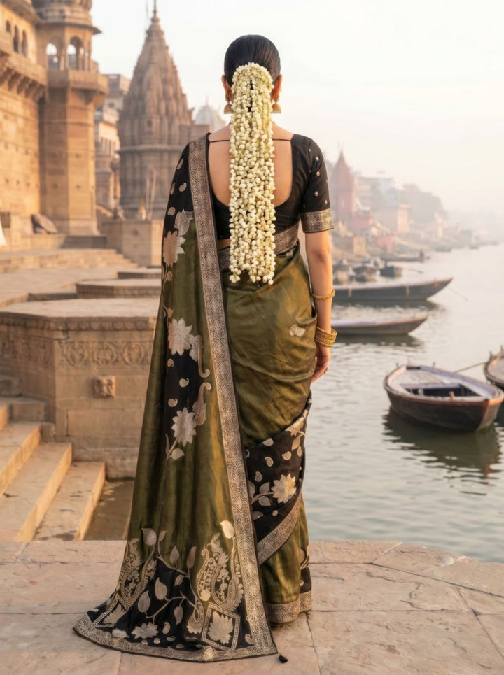 Gulab Vatika Silk Saree -BLACK