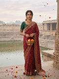 Elegant Ivory Floral Banarasi Silk Saree - MAROON
