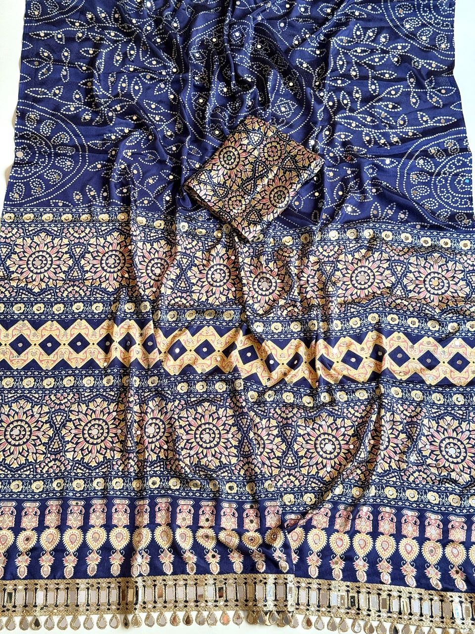 Neel Noor Mirror Saree  -  BLUE