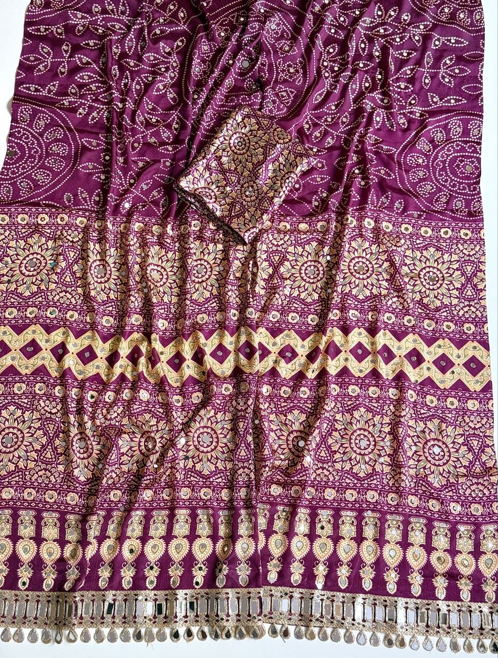 Neel Noor Mirror Saree  -  WINE