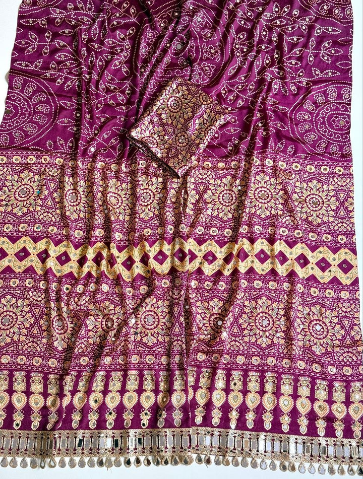 Neel Noor Mirror Saree  -  WINE