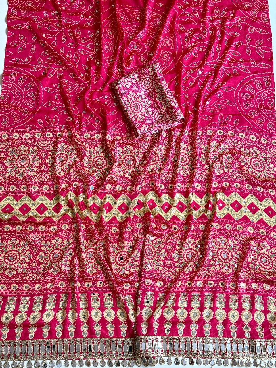 Neel Noor Mirror Saree  - RED