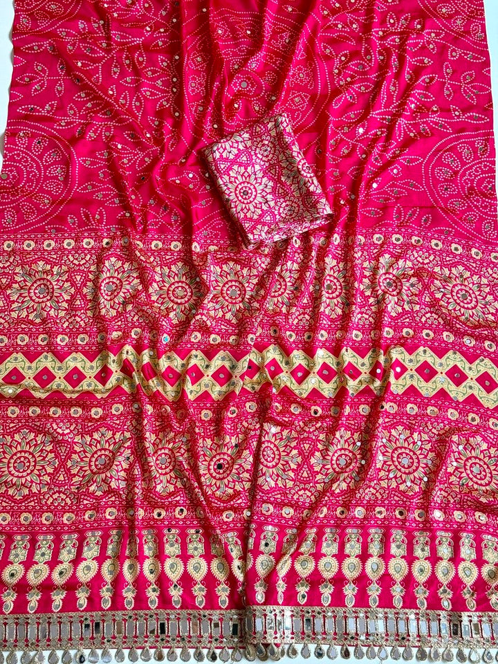 Neel Noor Mirror Saree  - RED