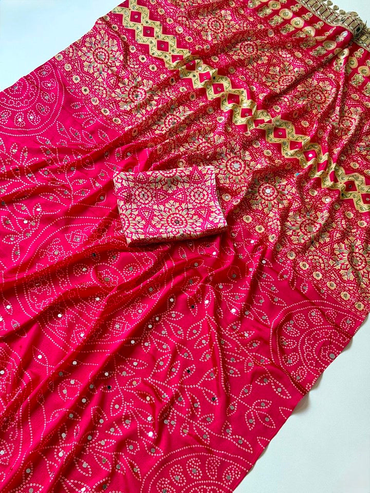 Neel Noor Mirror Saree  - RED