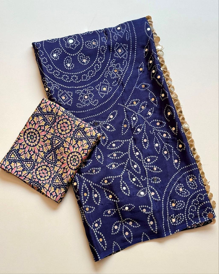 Neel Noor Mirror Saree  -  BLUE