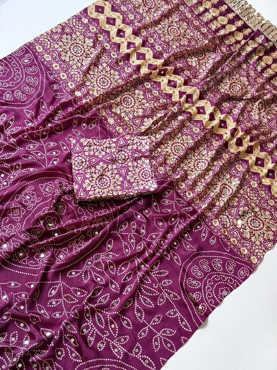 Neel Noor Mirror Saree  -  WINE