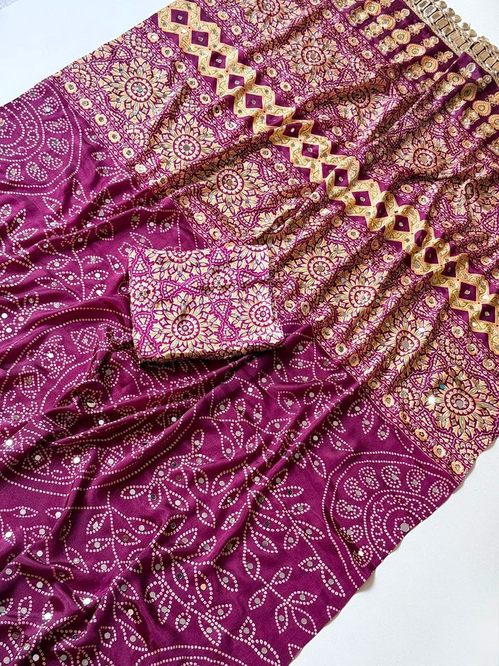 Neel Noor Mirror Saree  -  WINE