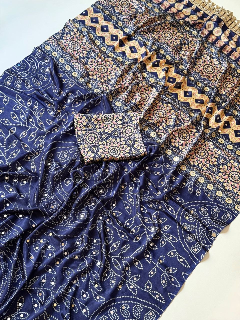 Neel Noor Mirror Saree  -  BLUE