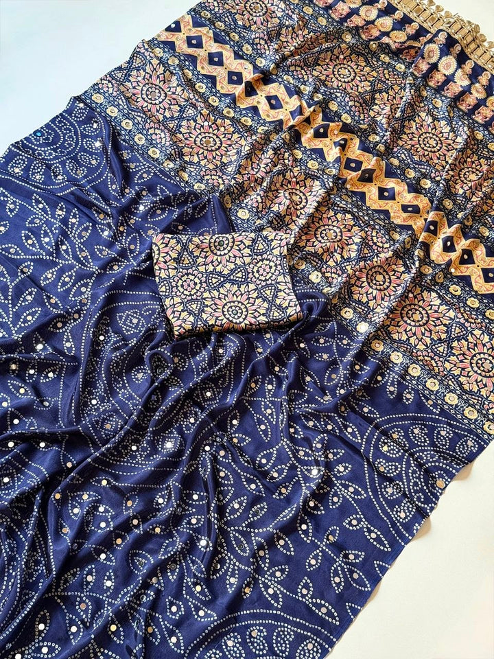 Neel Noor Mirror Saree  -  BLUE