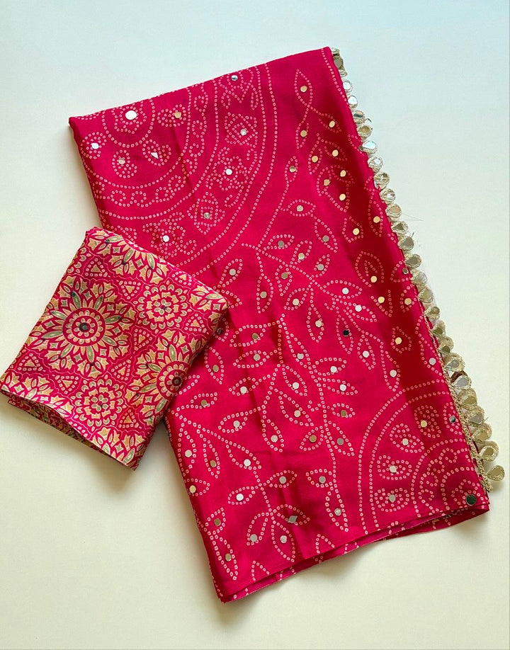 Neel Noor Mirror Saree  - RED