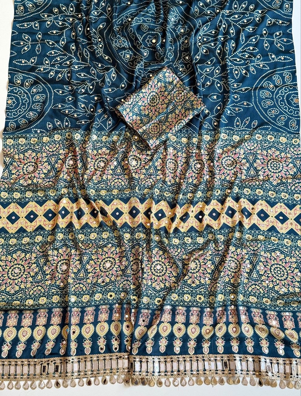 Neel Noor Mirror Saree  - RAMA