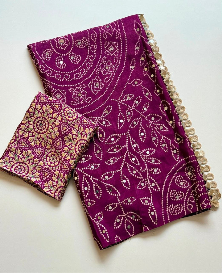 Neel Noor Mirror Saree  -  WINE