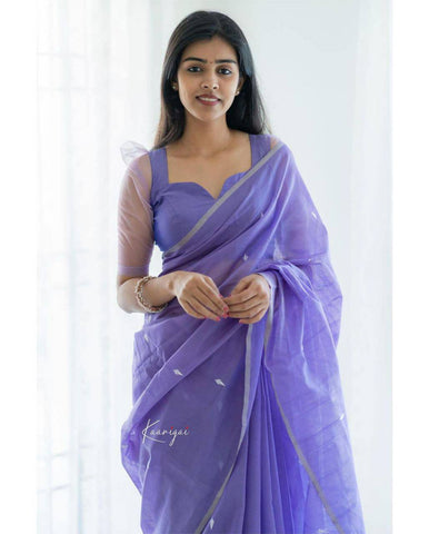 Light Purple Colour Banarasi Linen Silk Saree With Blouse Piece