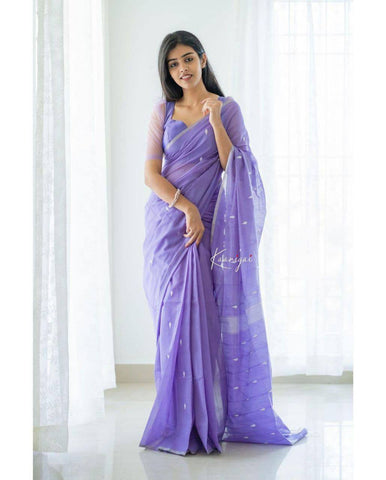 Light Purple Colour Banarasi Linen Silk Saree With Blouse Piece