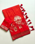 Royal gold zari floral weaving Premium Banarasi Silk Saree - RED