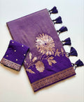 Royal gold zari floral weaving Premium Banarasi Silk Saree - PURPLE