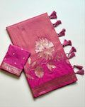 Royal gold zari floral weaving Premium Banarasi Silk Saree - ONION PINK