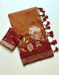 Royal gold zari floral weaving Premium Banarasi Silk Saree - BROWN