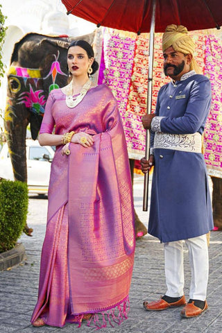 Wedding Wear Kanjivaram Woven Silk Saree With Blouse Piece