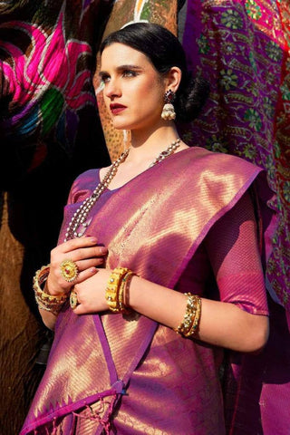 Wedding Wear Kanjivaram Woven Silk Saree With Blouse Piece