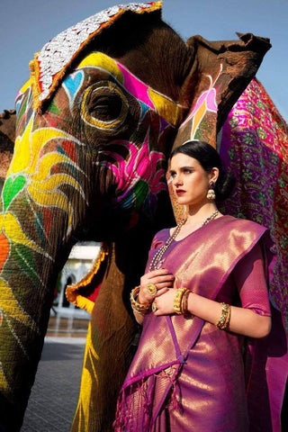Wedding Wear Kanjivaram Woven Silk Saree With Blouse Piece