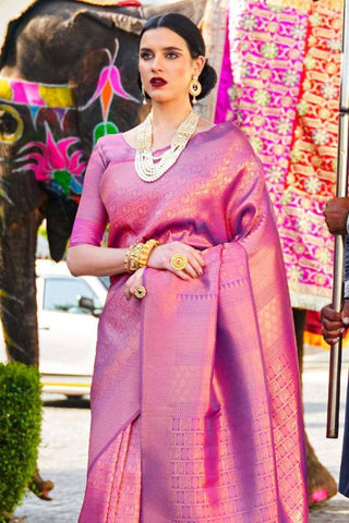 Wedding Wear Kanjivaram Woven Silk Saree With Blouse Piece