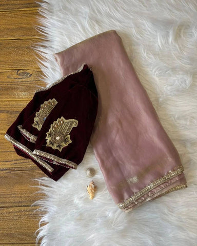 Pink Color Banarasi Litchi Silk Saree With Blouse