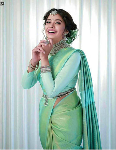 Light Green Colour Kanjivaram Woven Silk Saree With Blouse Piece