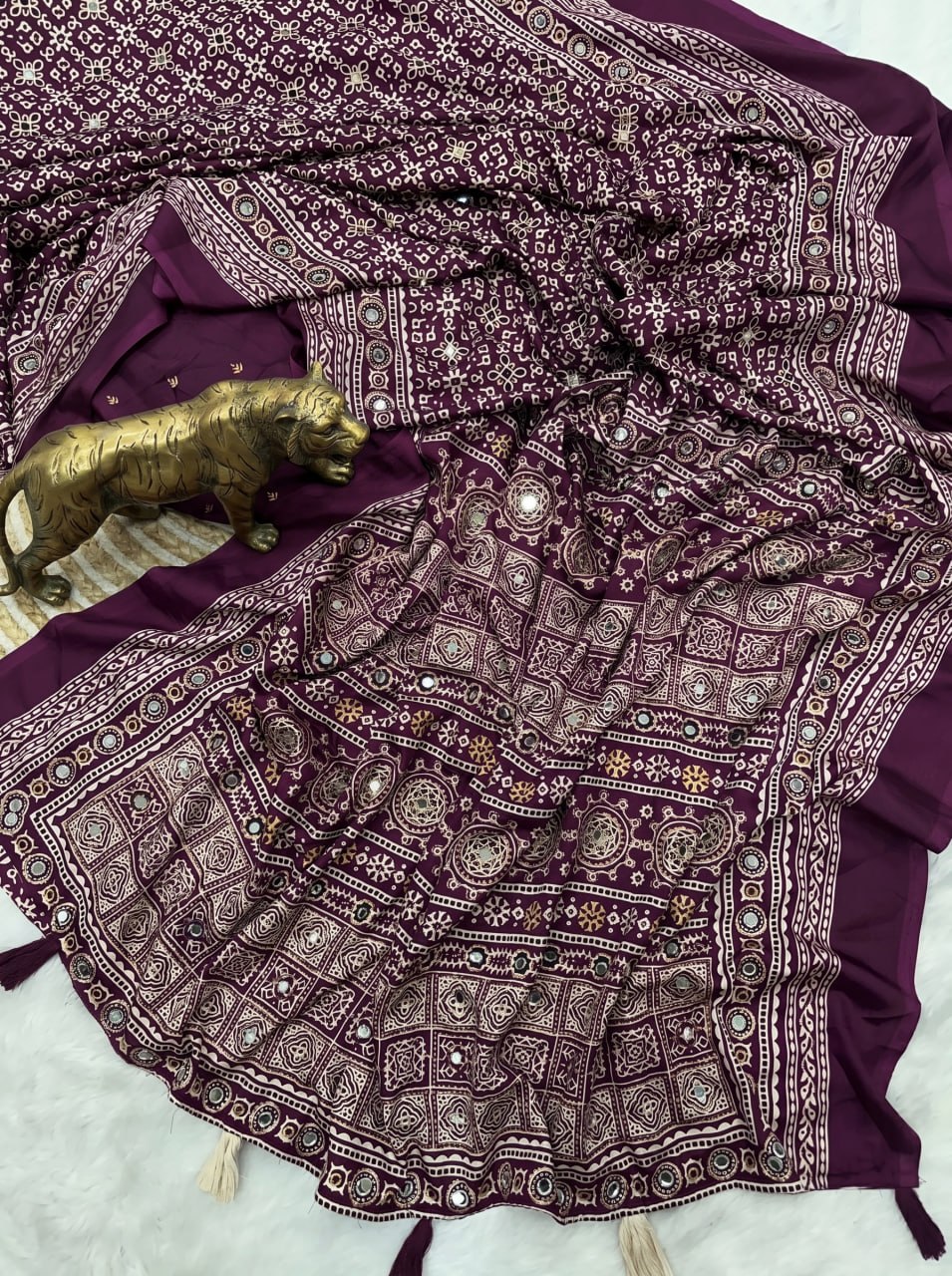 Shahi Bandhani Bloom Saree - WINE