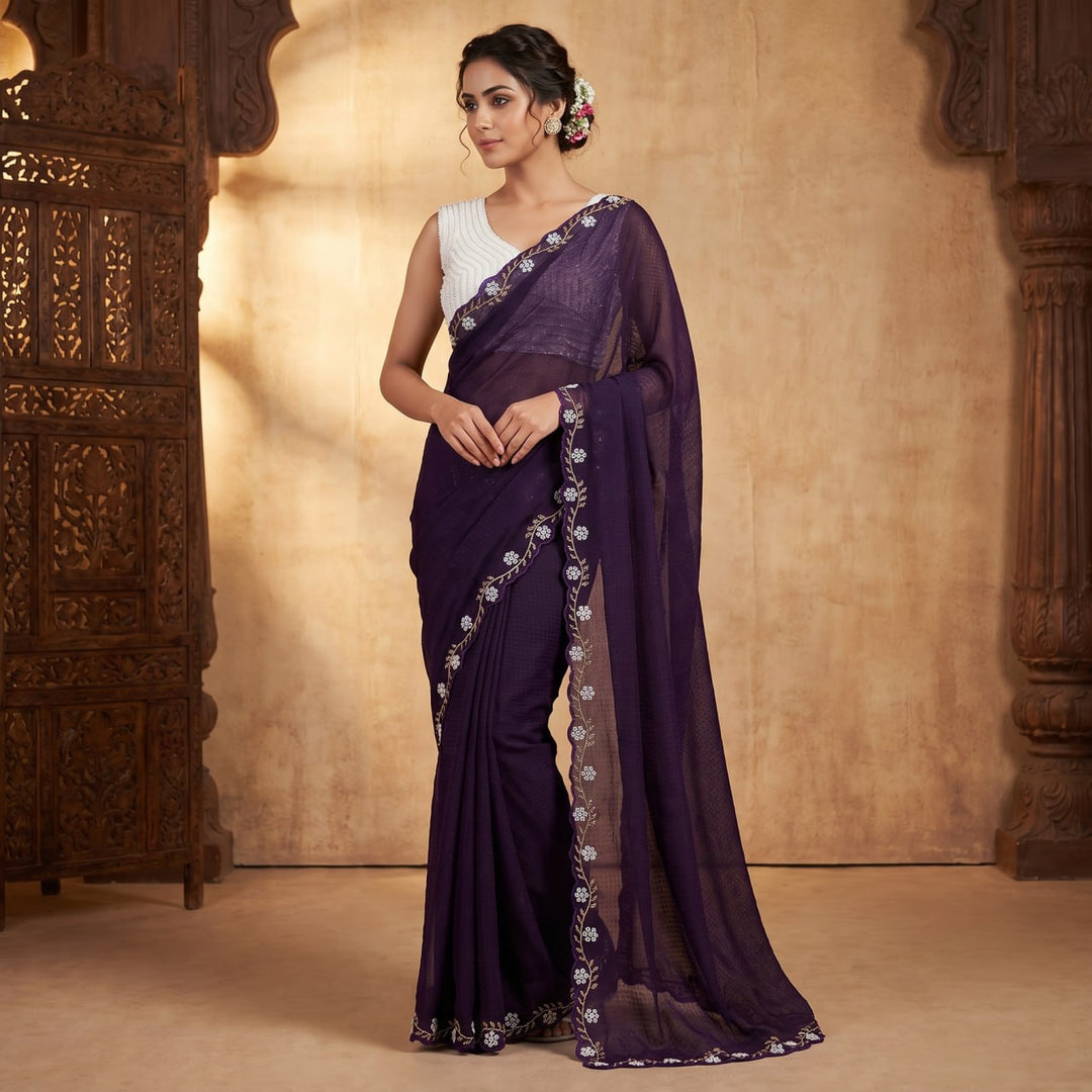 Ocean Grace Space Silk Saree -  WINE