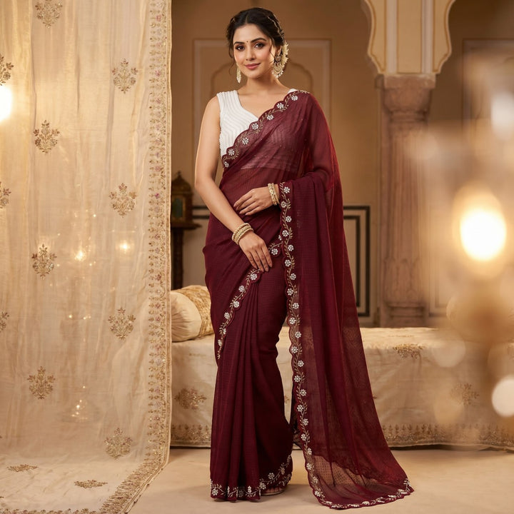 Ocean Grace Space Silk Saree -  MAROON