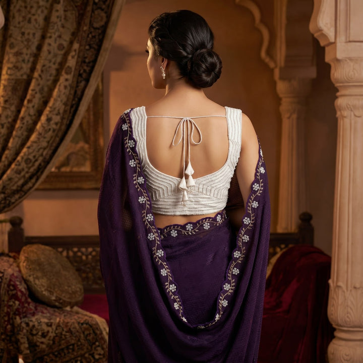Ocean Grace Space Silk Saree -  WINE