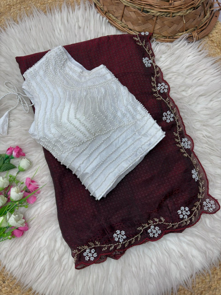 Ocean Grace Space Silk Saree -  MAROON